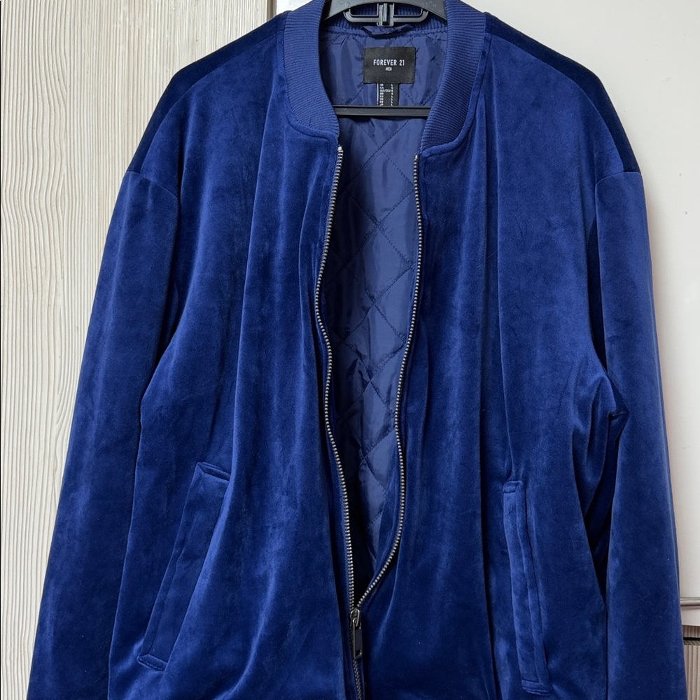 Navy Blue velvet bomber jacket - Picture 7 of 8